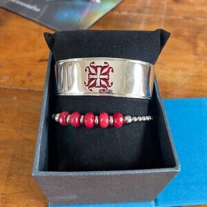 GIFT BOXED Rustic Cuff  Silver and Carnelian Set of Two Bracelets Logo